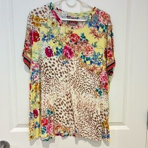 Johnny Was Floral and Leopard Print Women's Tee